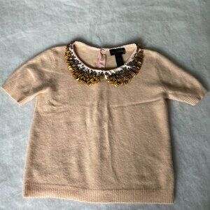 Corey Lynn Calter Womens Beige Embellished Short Sleeve Pullover Sweater Size L